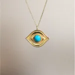 Vintage Eye Halskette aus 585er Gold mit Nazar-Anhänger im Retro-Stil – elegantes Schutzsymbol mit funkelndem Zirkonia.