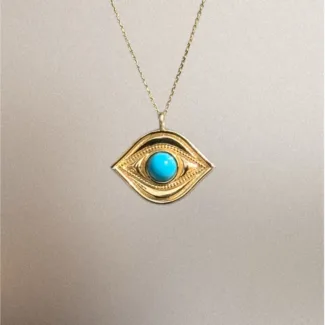 Vintage Eye Halskette aus 585er Gold mit Nazar-Anhänger im Retro-Stil – elegantes Schutzsymbol mit funkelndem Zirkonia.