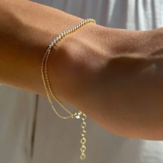 Tennis Kettenarmband aus 585er Gold mit funkelnden Zirkonia – luxuriöse Eleganz für stilvolle Looks.