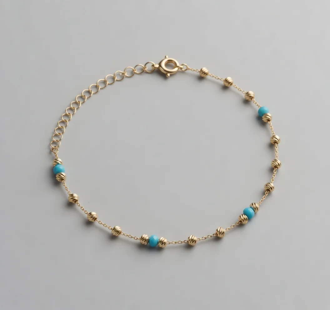 Türkis Orbs Armband aus 585er Gold mit schützendem Türkis & funkelndem Zirkonia – stilvolles Schmuckstück für positive Energie & Eleganz.