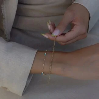 Türkis Orbs Armband aus 585er Gold mit schützendem Türkis & funkelndem Zirkonia – stilvolles Schmuckstück für positive Energie & Eleganz.