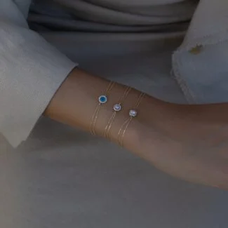 Halo Evil Eye Armband aus 585er Gold mit funkelndem Schutzauge in Halo-Fassung – stilvoller Schutzschmuck für positive Energie & Eleganz.