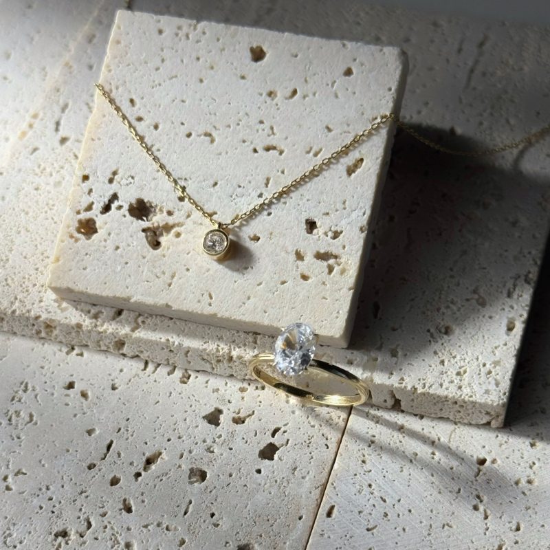 Funkelndes Solitär Goldset aus 585er Gold mit Solitär-Anhänger & Ring – ein edles Schmuckset für zeitlose Schönheit & Eleganz.