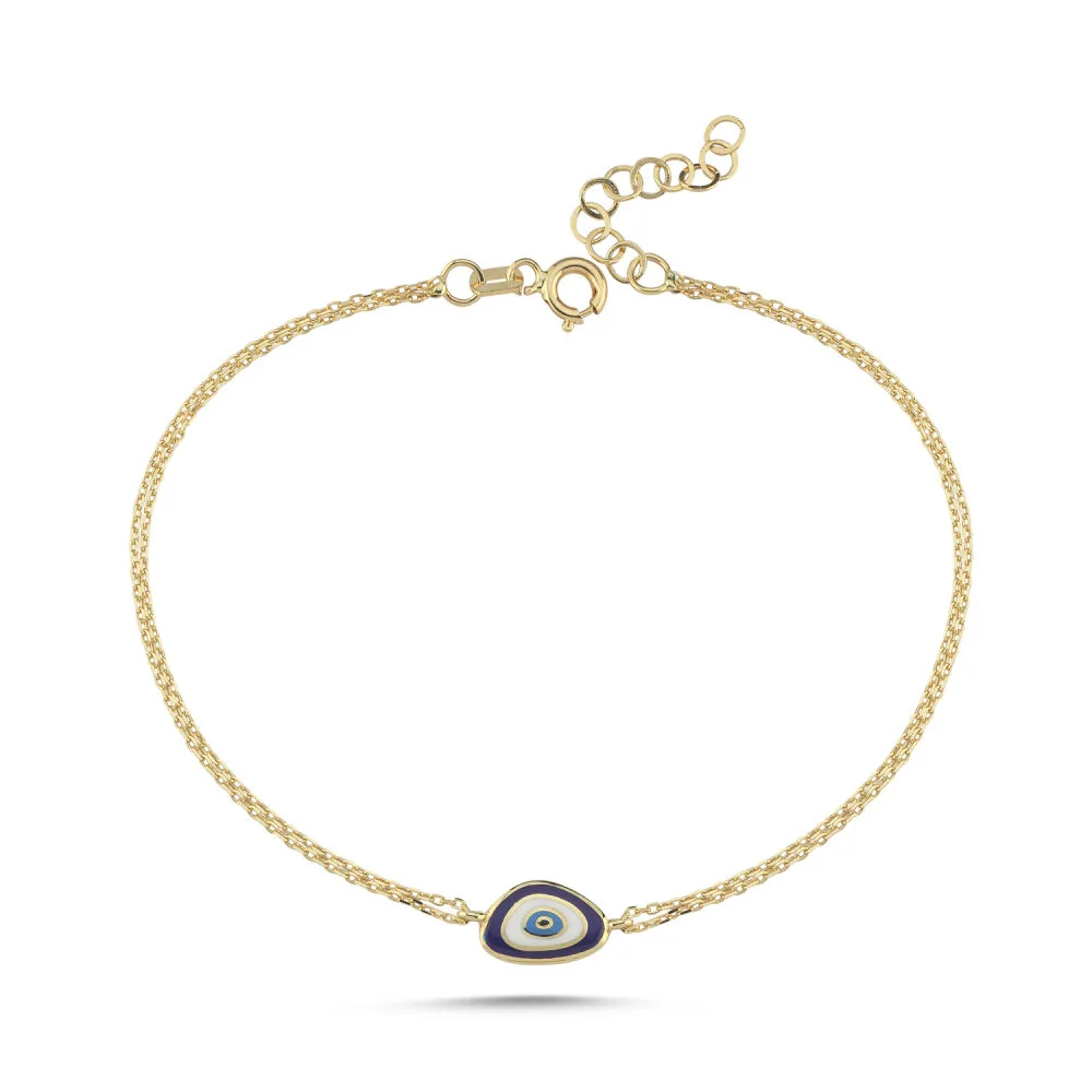 Blaues Malachit Auge Armband Mavi Malakit Göz Bileklik Blue Malachite Eye Bracelet Auge Armband mit Nazar-Motiv aus 585er Gold an einem Handgelenk