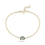 Yeşil Malakit Göz Bileklik Green Malachite Eye Bracelet Grünes Malachit Auge Armband aus 585er Gold mit feiner Doppelgliederkette