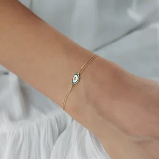 Grünes Malachit Auge Armband aus 585er Gold mit feiner Doppelgliederkette