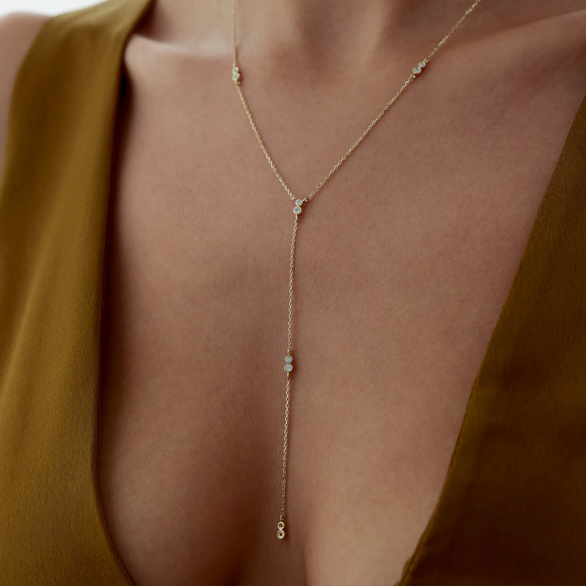 vkette2 Zirkonia Y-Halskette 585er Gold Y-Halskette mit funkelnden Zirkonia-Steinen