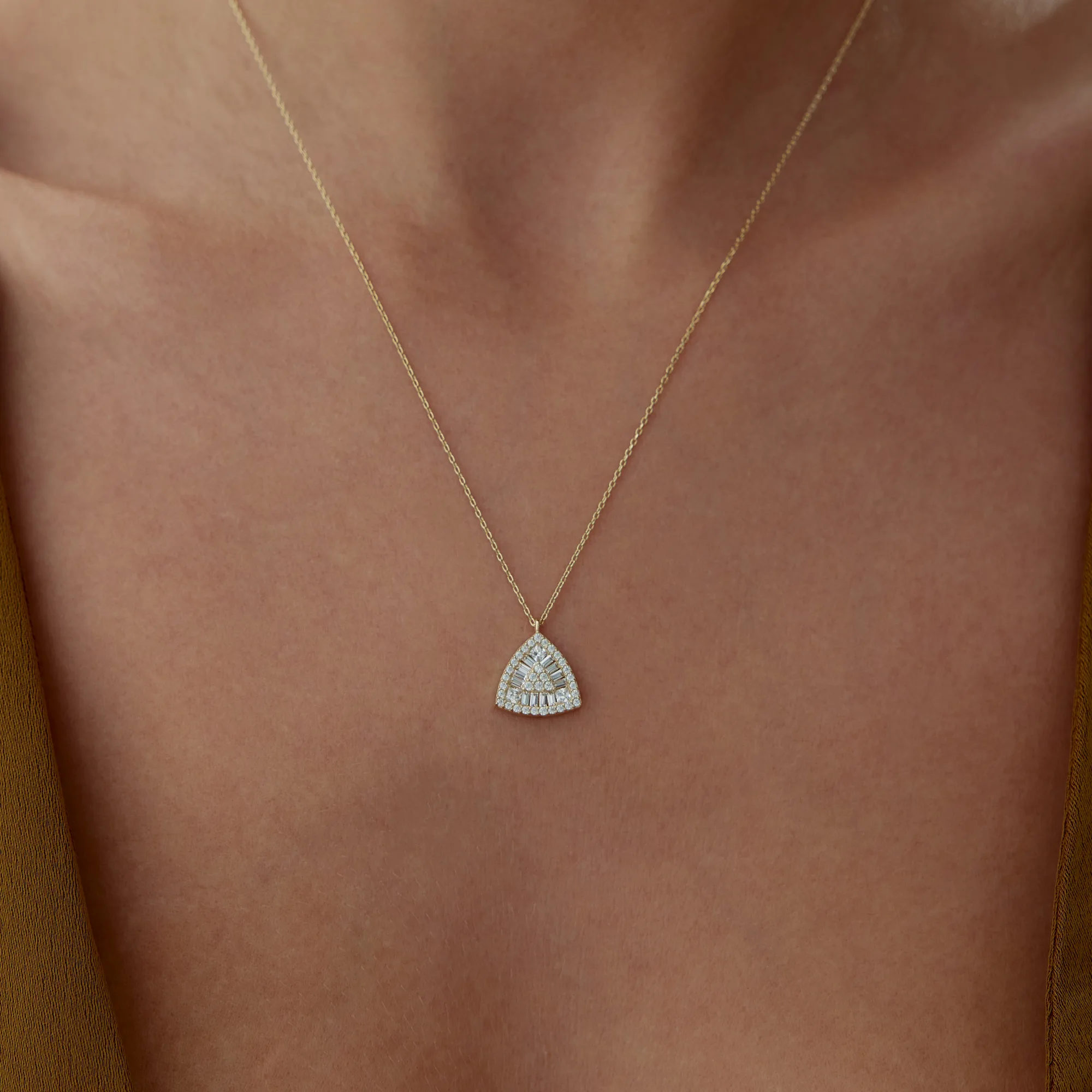 585er Gold Trapez Halskette mit Zirkonia-Steinen