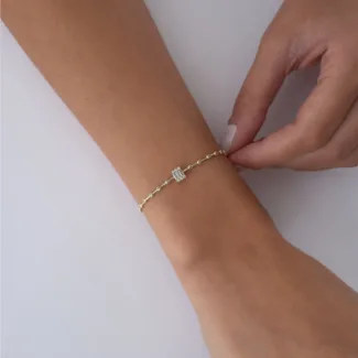 585er Gold Baguette Zirkonia Armband mit funkelnden Steinen
