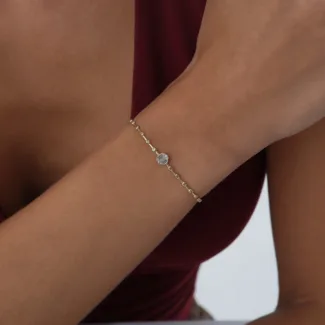 585er Gold Oval Baguette Zirkonia Armband mit funkelnden Steinen