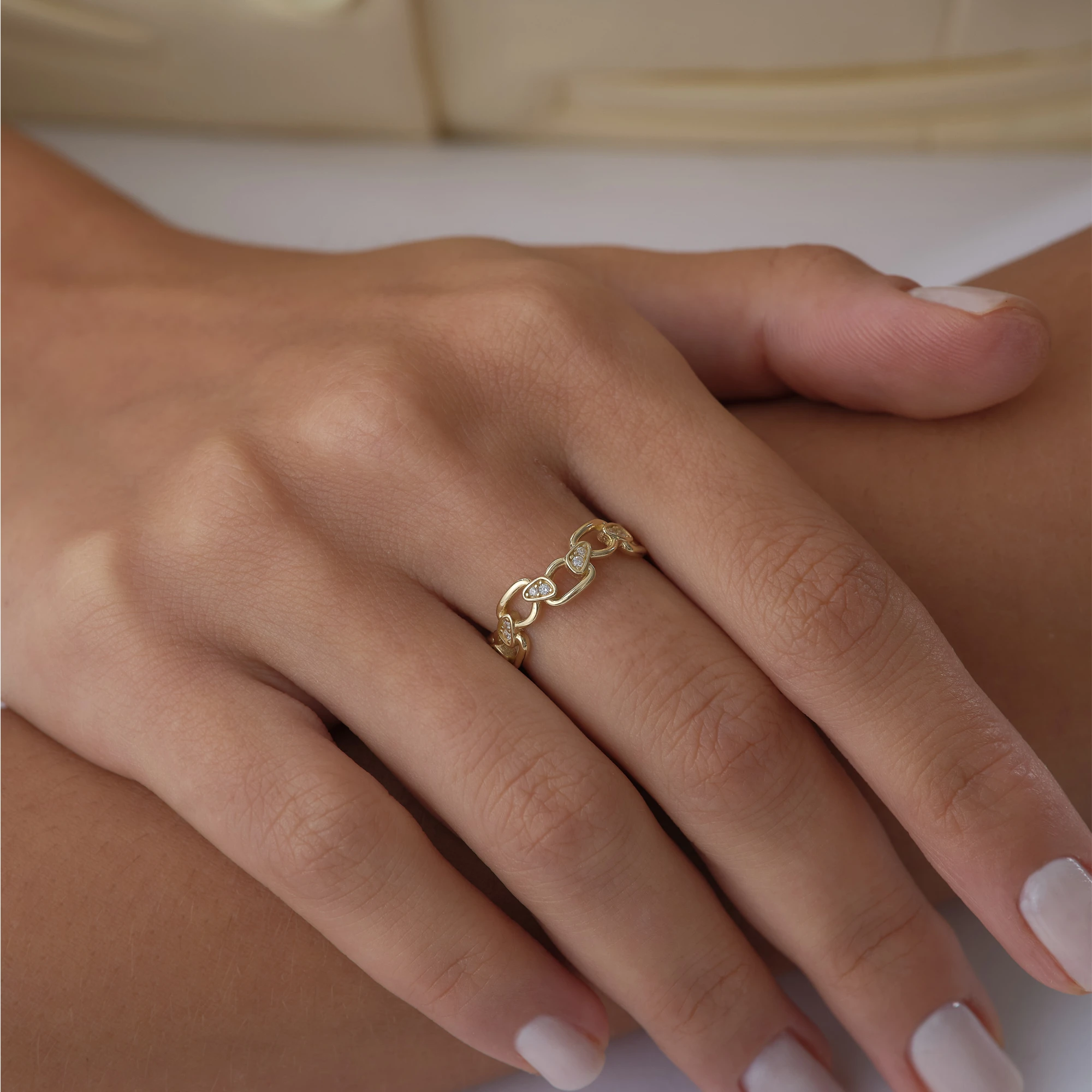 chain3 585er Gold Tropfen Glieder Ring mit Kettenstruktur