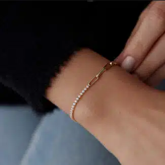 Link und Tennis-Armband aus 585er Gold mit filigranen Gliedern & funkelnden Zirkonia – stilvolle Eleganz für besondere Anlässe.