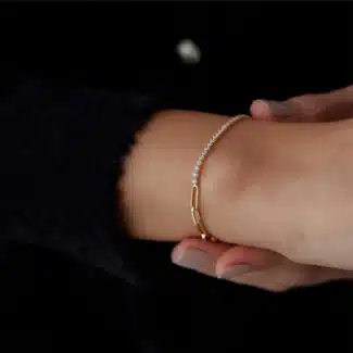 Link und Tennis-Armband aus 585er Gold mit filigranen Gliedern & funkelnden Zirkonia – stilvolle Eleganz für besondere Anlässe.