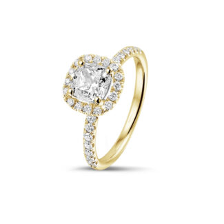 Strahlender Halo Solitärring – 585er Gold mit funkelndem Zirkonia & edlem Halo-Design für glamouröse Eleganz.